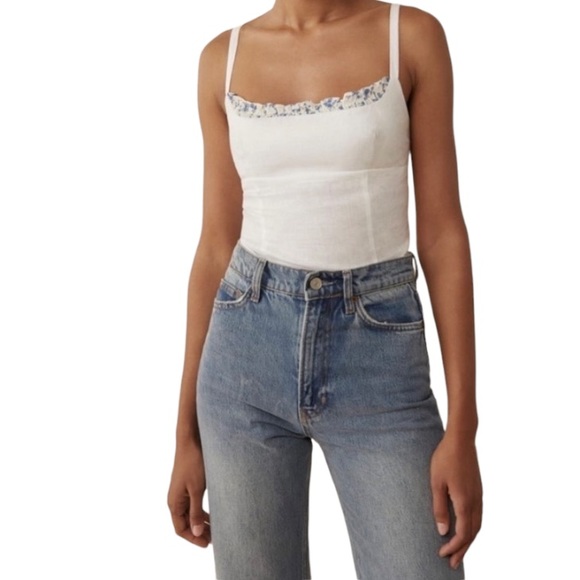 Reformation Tops - NWT Reformation Cari Linen Top sold out white floral ruffle cami tank size 8
